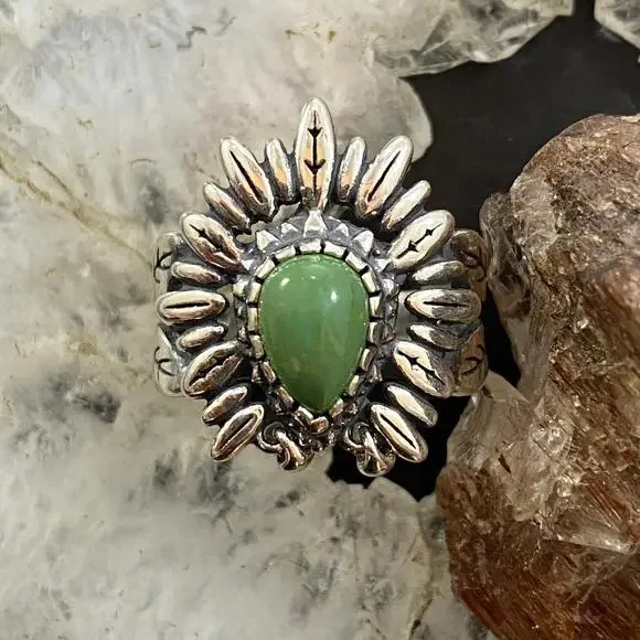Carolyn Pollack Sterling Green Turquoise Chief Feather Headdress Ring For Women - Picture 4 of 10